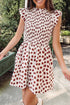 Brown Abstract Printed Flutter Sleeve Smocked Bodice Short Dress